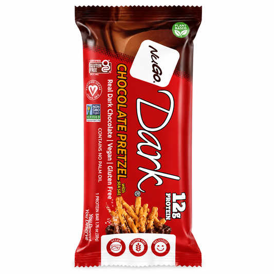 Nugo pretzel חטיף חלבון סויה ופרצל מלוח בשוקולד מריר