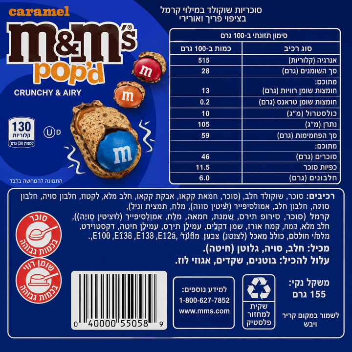 M&M Pope’d Caramel אמ אנד אם פופ קרמל מהדורה מיוחדת