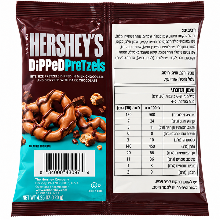 Hershey's Dipped PreTzels בייגלה מצופה שוקולד חלב הרשי