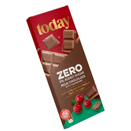 Today Chocolate with Cranberry שוקולד חלב ללא סוכר עם אוכמניות
