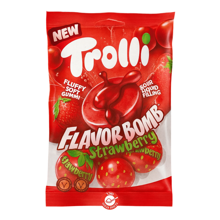 Trolli flavor bomb strawberry טרולי סוכריות גומי עם מיץ בטעם תות
